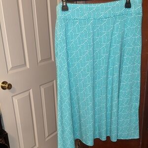 Kim Rogers Teal Geometric A-Line Skirt